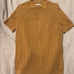 Brown Polo Shirt with Short Sleeves and Textured Fabric